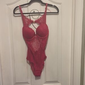 Daisy Fuentes Red Lace Bodysuit